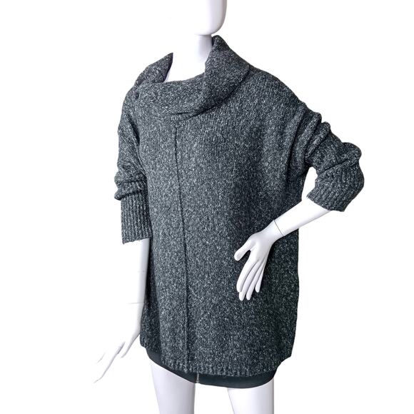 Dreamers Oversized Chunky Sweater Top Small Marled Gray Cowl Neck Slim Sleeves - Picture 2 of 11